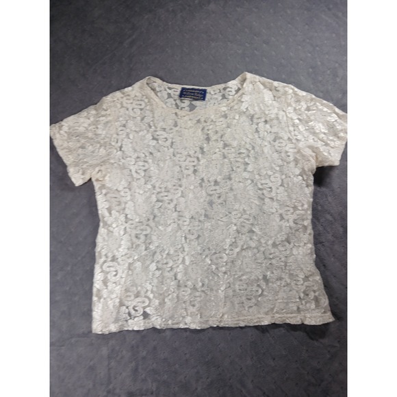 Willow Ridge Tops - Vintage Willow Ridge Lace Top Womens Cream Sheer Floral Boho Coquette Blouse